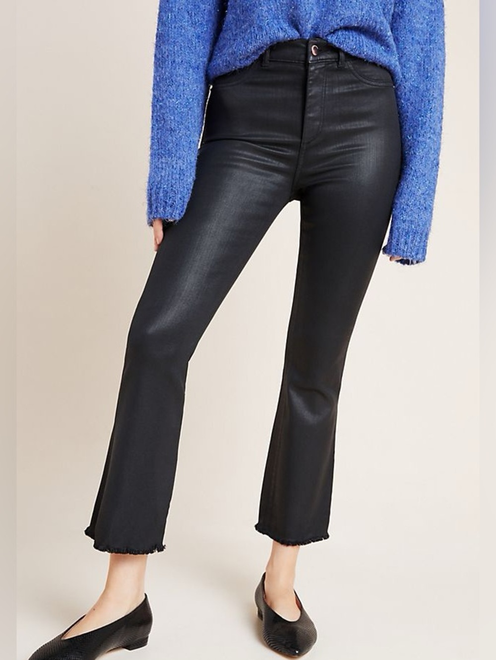 DL1961 x Marianna Hewitt Black Coated Crop Flare Pants